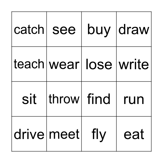 Irregular Past Tense Bingo Card