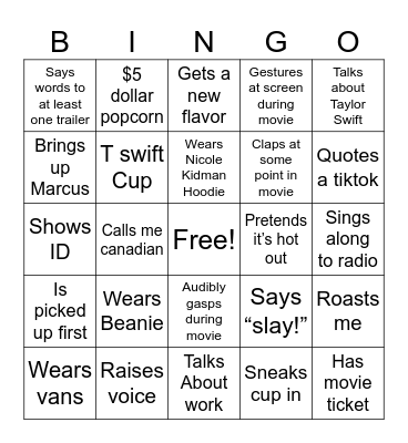 Gwen Bingo Card