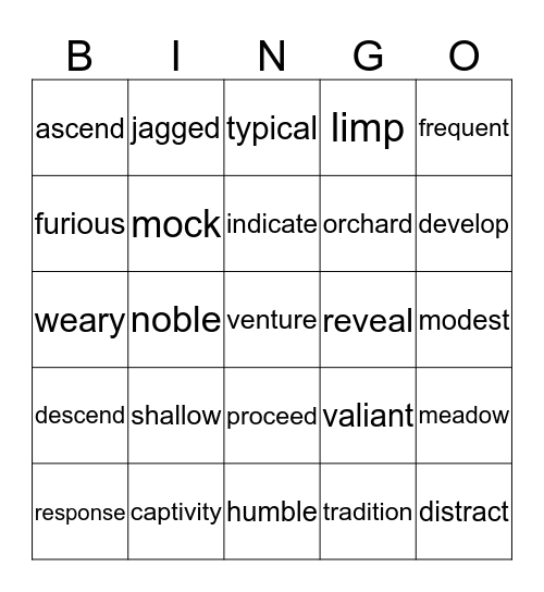 Fourth Grade Bingo Card