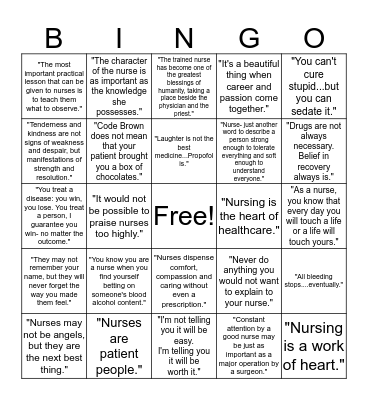 Nurses Week Bingo Card
