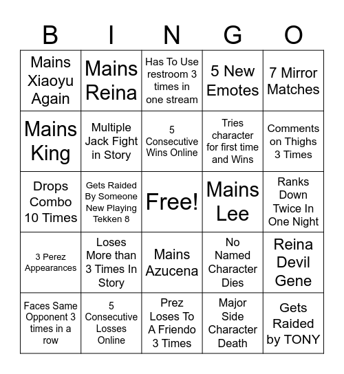 Tekken 8 Bingo Card