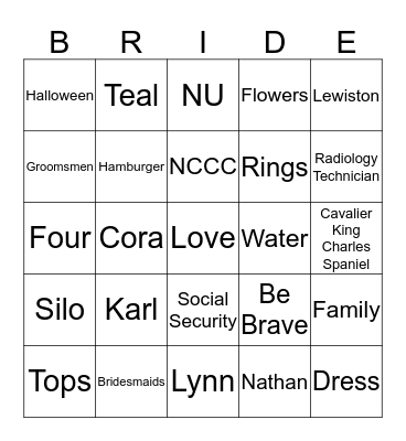 Ashley and Evan 8-27-16 Bingo Card