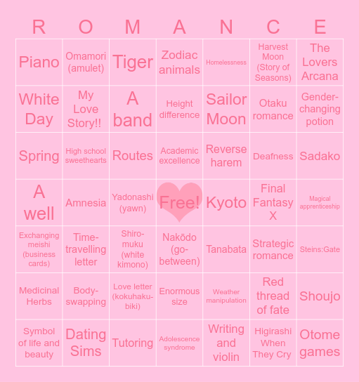 Japanese Media Club - Bingo Card