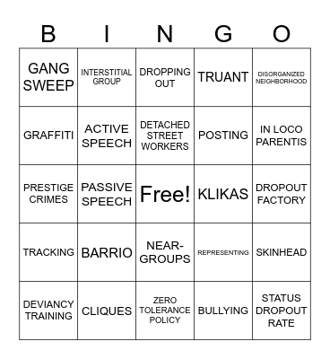 Gangs and Schools Bingo Card