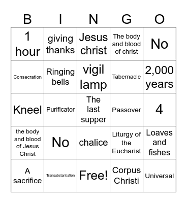 Eucharist Bingo Card