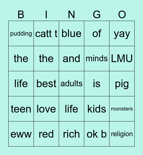 LIFESPAN Bingo Card