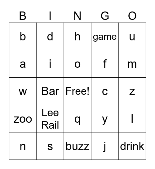 Lee Rail Bingo Card