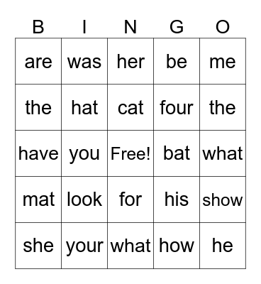 memory word bingo Card