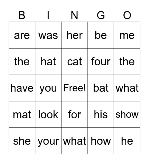 memory word bingo Card
