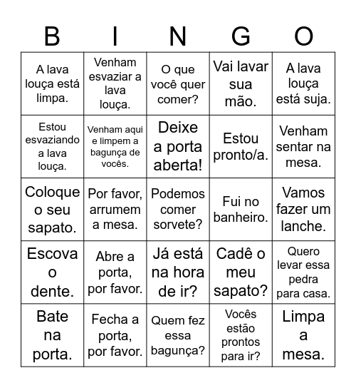 More Portuguese sentences Bingo Card