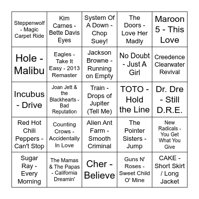 California Love Bingo Card