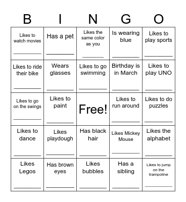 Find a Friend Bingo Card