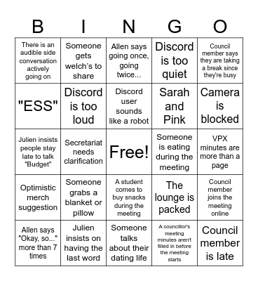 ECSS Meeting Bingo Card