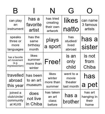 Connecting With Modern Art Bingo Card