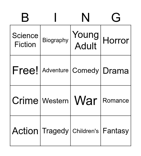 Genre Bingo Card