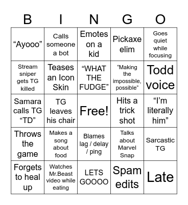 TypicalGamer Bingo Card