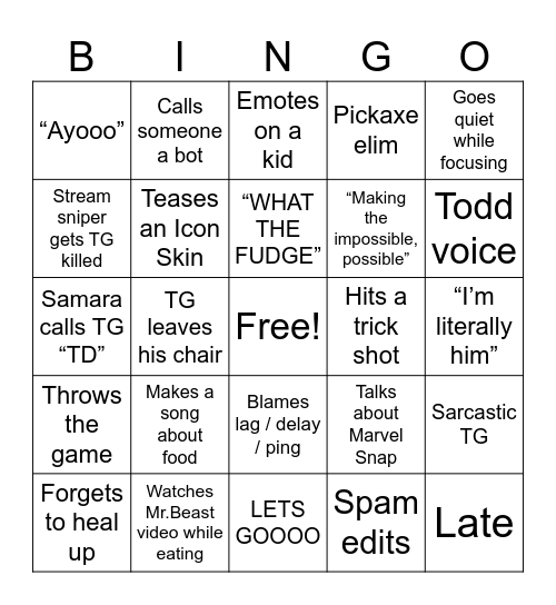 TypicalGamer Bingo Card