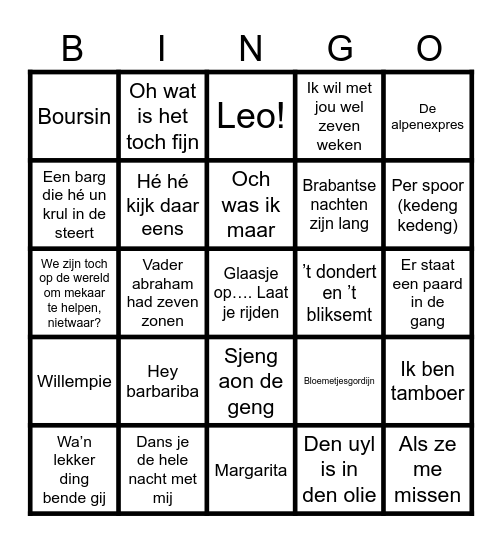 Carnavals Muziek Ronde 1 Bingo Card