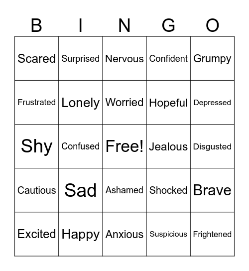 Feelings Bingo Card