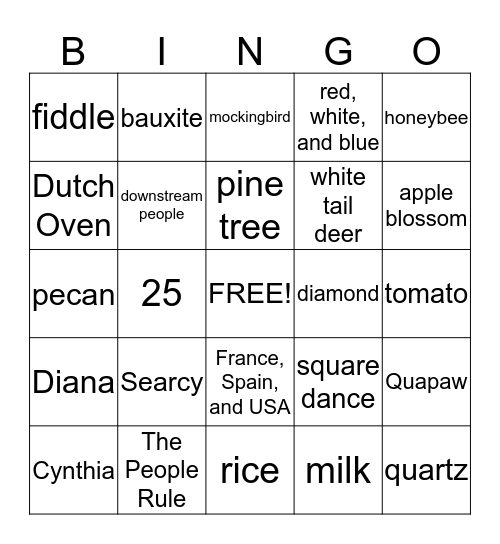 Arkansas Bingo Card