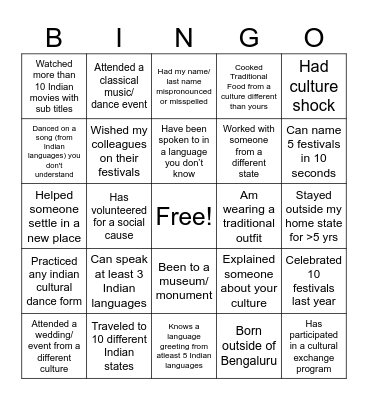 Celebrating Hues of Diversity - Bengaluru Bingo Card
