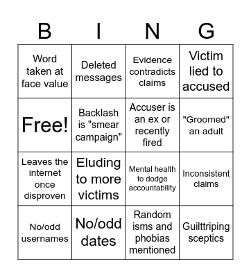 False accusations bingo Card