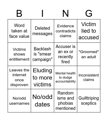False accusations bingo Card