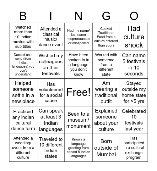 Celebrating Hues of Diversity - Mumbai Bingo Card