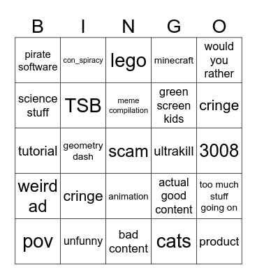 shorts bingo Card