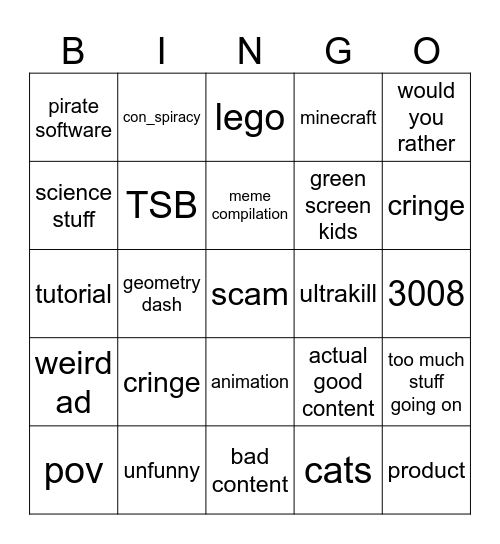 shorts bingo Card