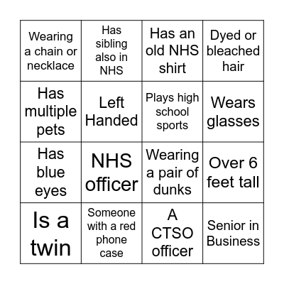 NHS Bingo! Bingo Card