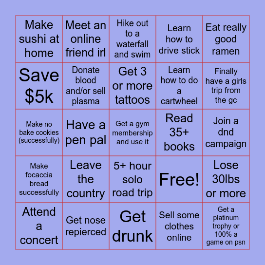 Bella’s 2024 Bingo Card Bingo Card