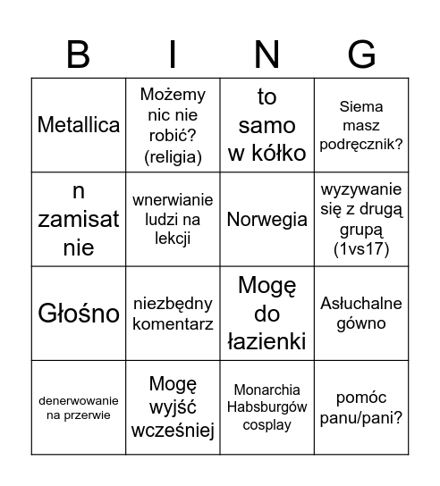 Łabian bingo Card