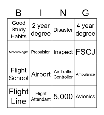 Aviation Careers Bingo Card