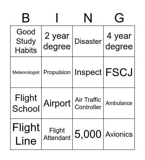 Aviation Careers Bingo Card