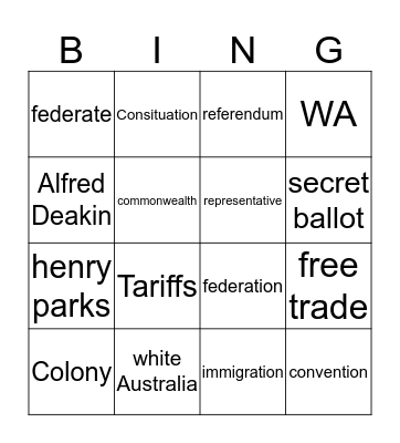 Federation  Bingo Card