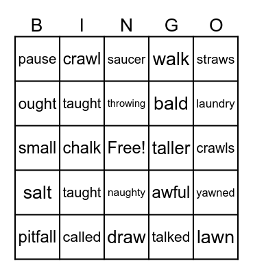 Variant Vowel /ô/ Bingo Card