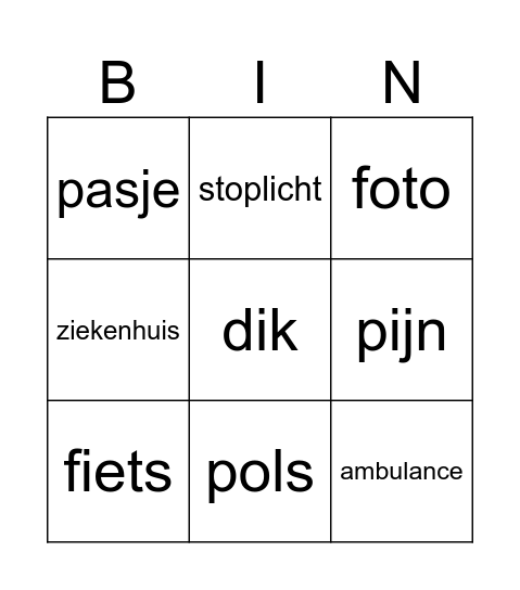 Pijn Bingo Card