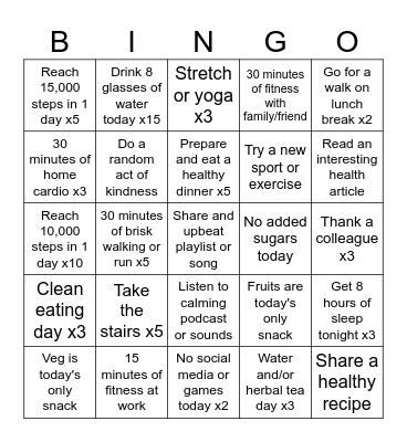 February Wellness Bingo Card