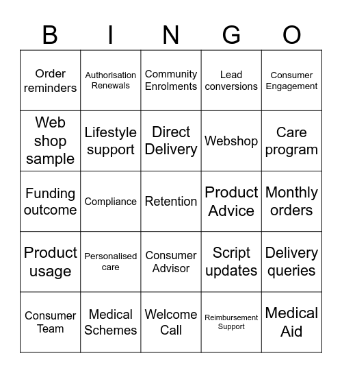 Consumer Services Bingo Card