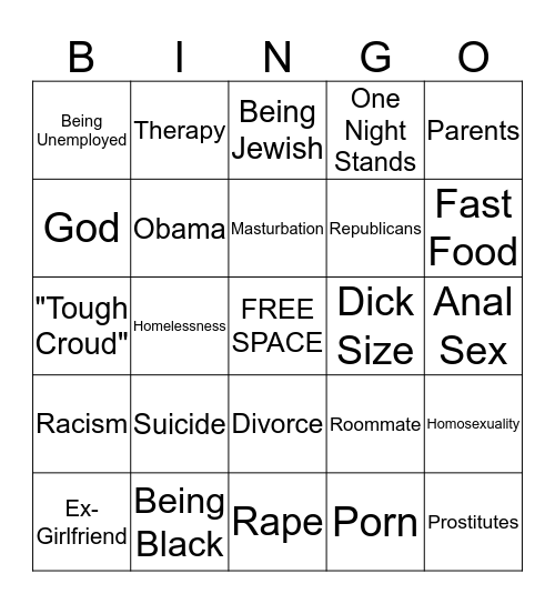 Open Mic Joke Topic Bingo Card