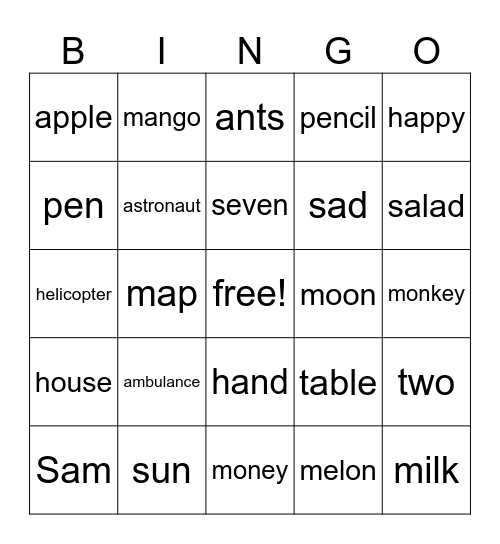 Grade 4 Bingo Card