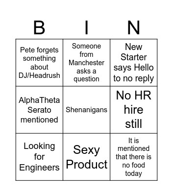 Site Meeting Bingo Card