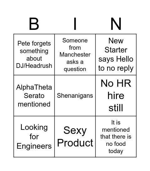 Site Meeting Bingo Card
