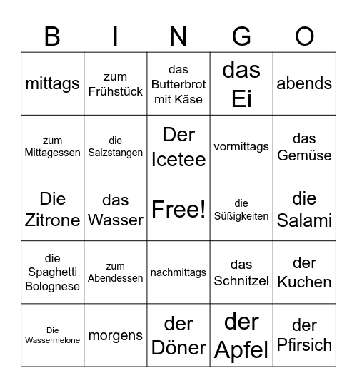 ESSEN UND TRINKEN Bingo Card
