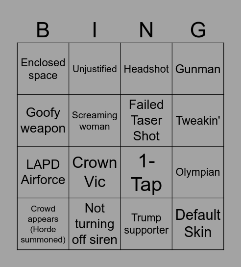 PoliceActivity Bingo Card