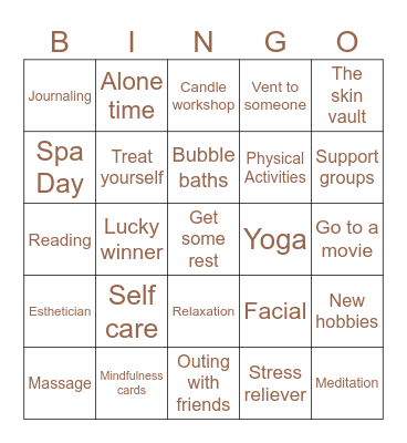 Self-Care Bingo Card