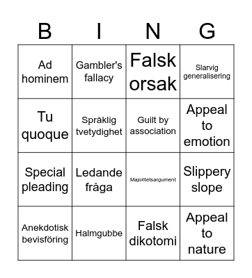 Argumentationsbingo Card