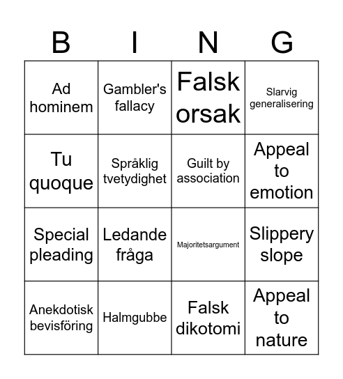 Argumentationsbingo Card