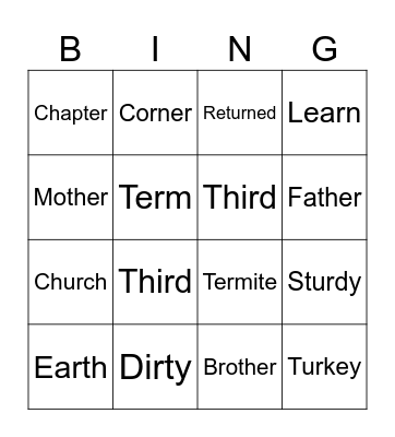 Review Words Bingo Card